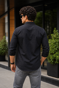 Men Black Solid Casual Shirt | Full Sleeve Shirt JK-455