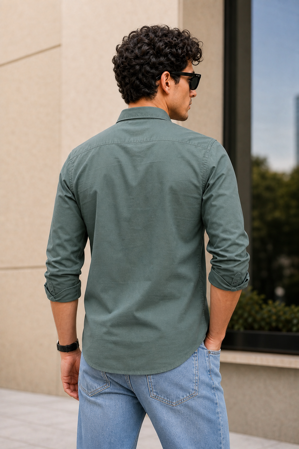 Men Persian Green Solid Casual Shirt | Full Sleeve Shirt JK-455