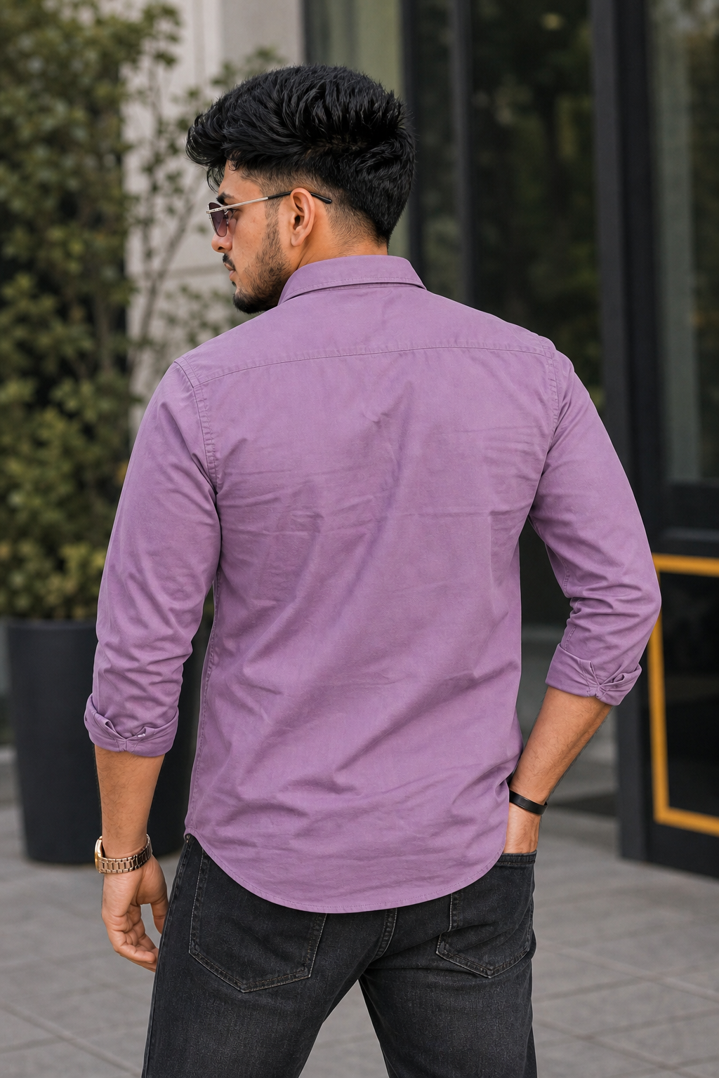 Men Lavender Plain Full Sleeve Casual Shirt ZDOBBY