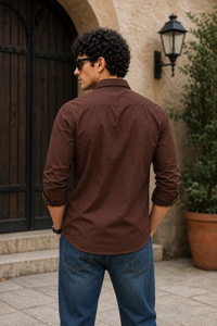 Men Coffee Plain Full Sleeve Casual Shirt ZDOBBY