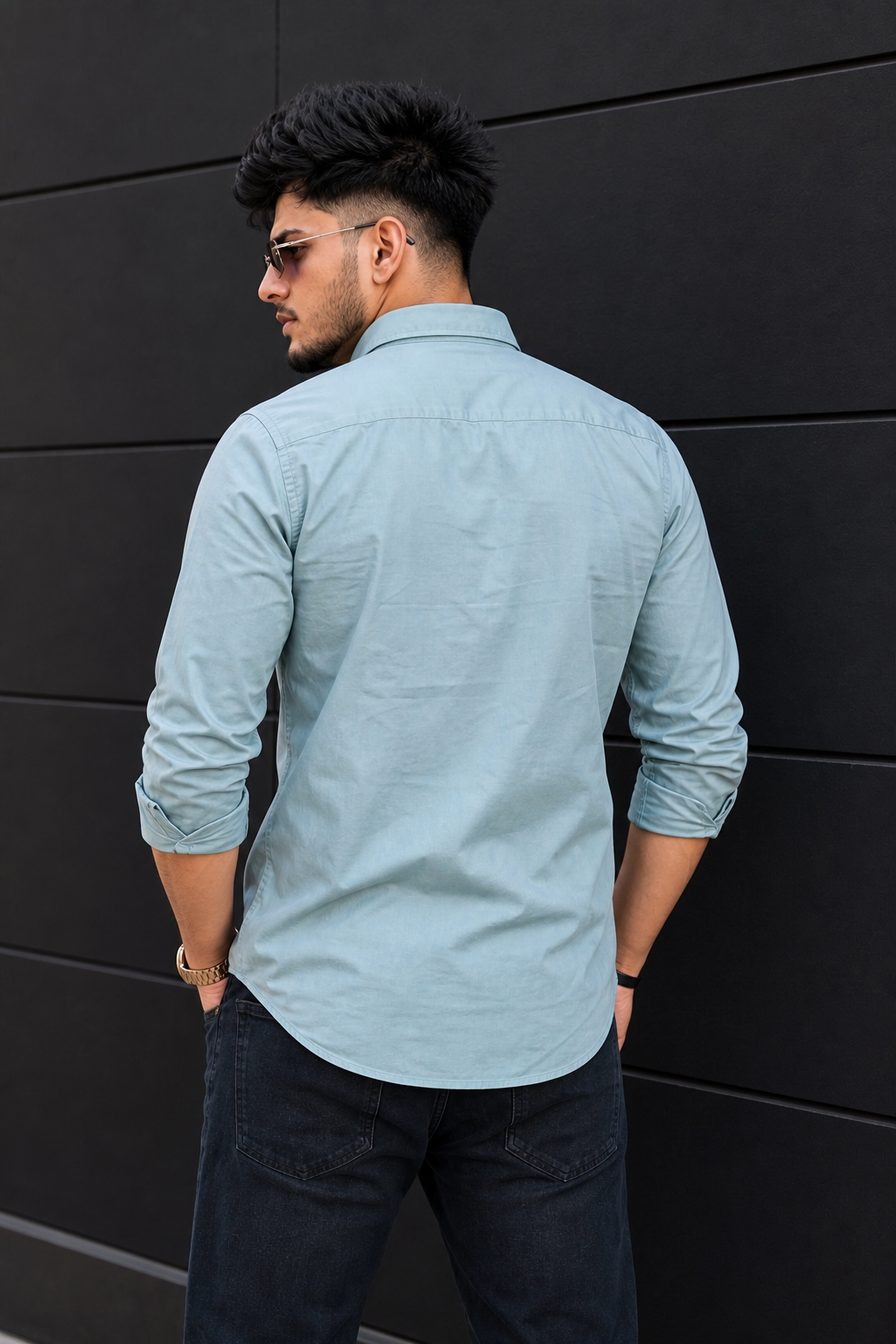 Men Aqua Green Plain Full Sleeve Casual Shirt ZDOBBY
