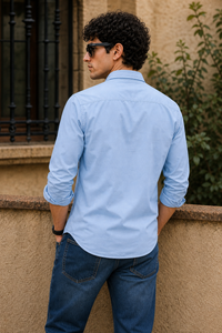 Men Deep Blue Plain Full Sleeve Casual Shirt ZDOBBY