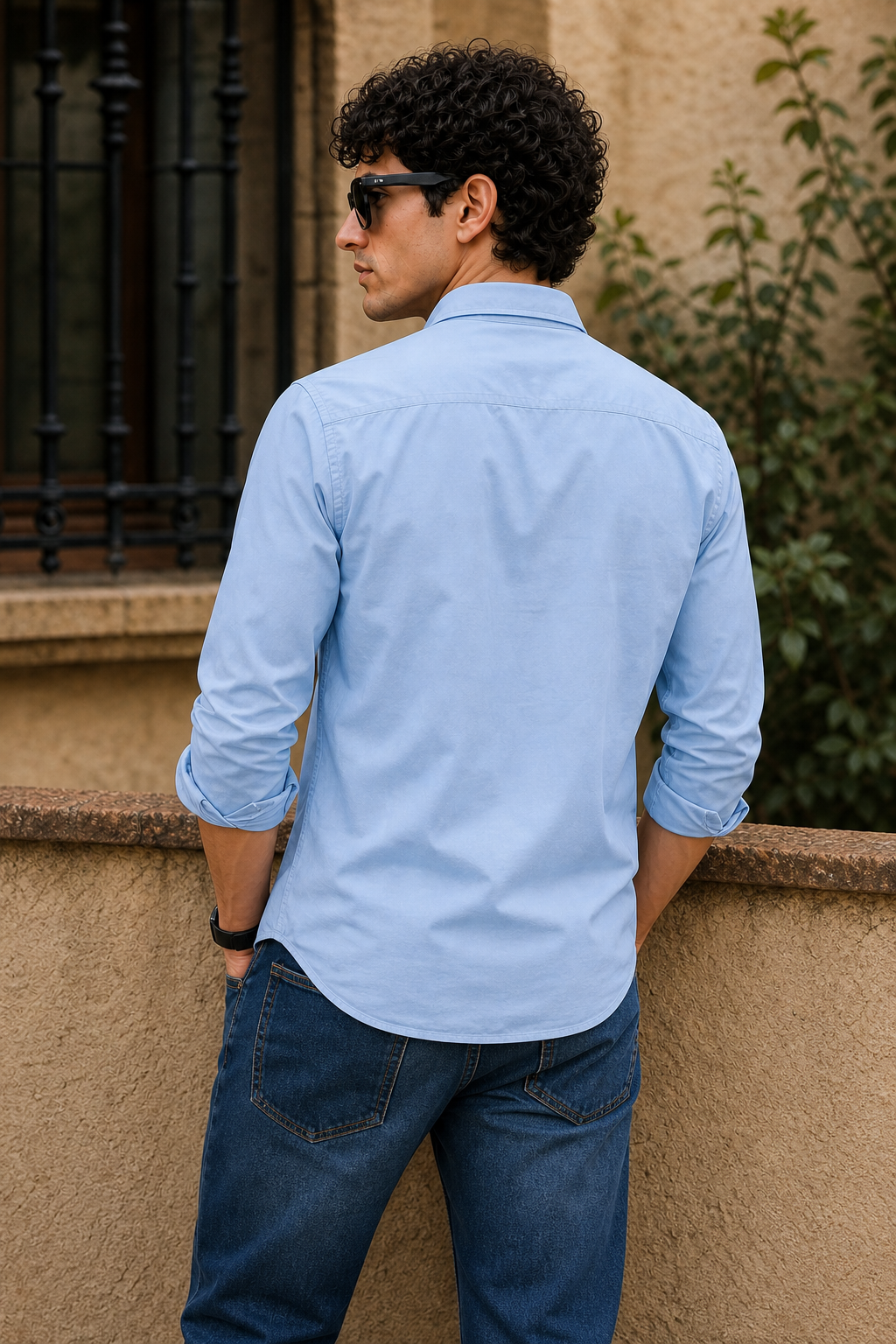 Men Deep Blue Plain Full Sleeve Casual Shirt ZDOBBY
