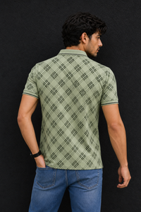 Men Green Checked Polo Tshirt - Half Sleeve 119