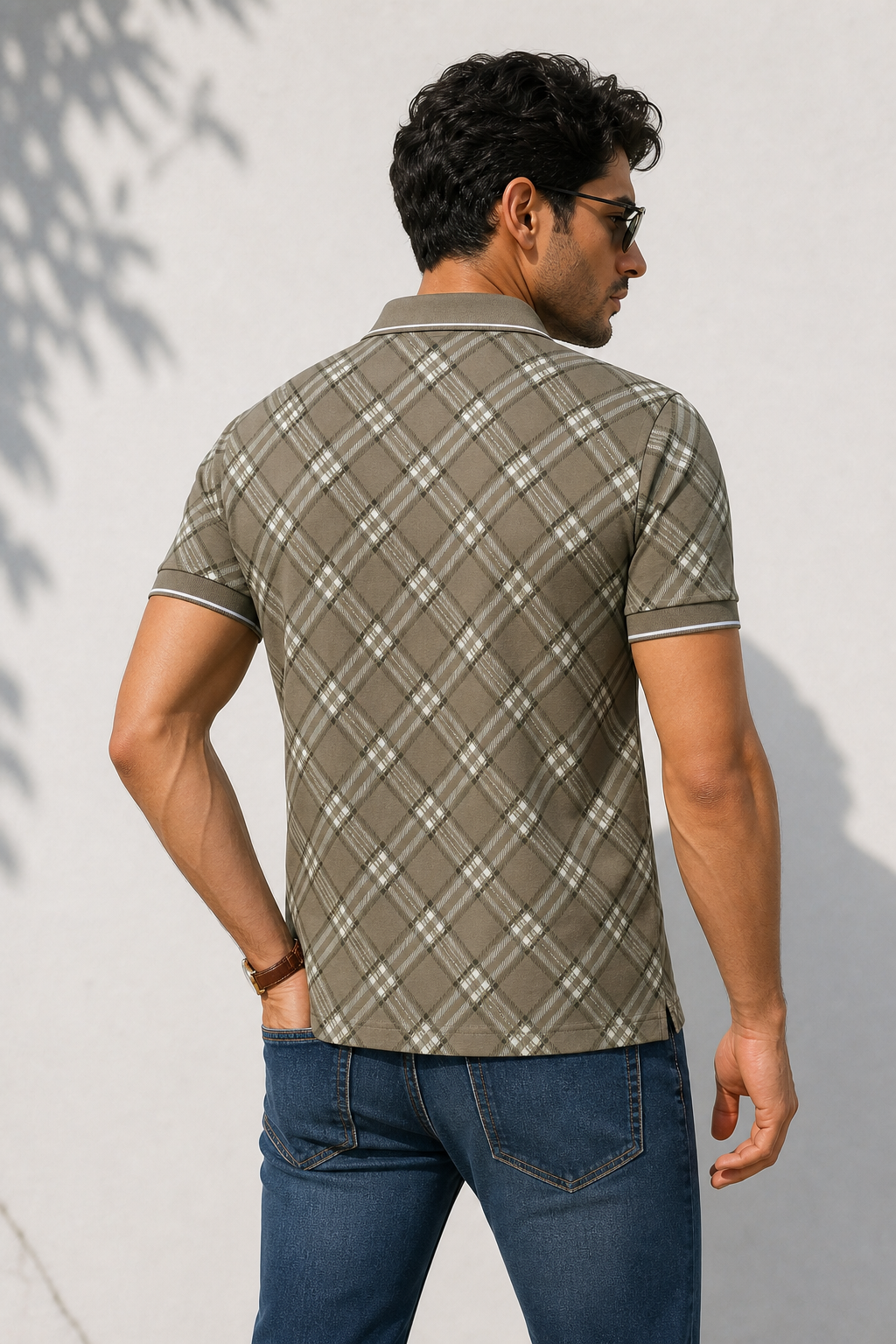 Men Olive Checked Polo Tshirt - Half Sleeve 119