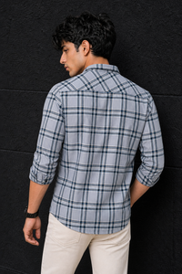 Men Grey Check Shirt - Full Sleeve Casual Plaid Shirt PRA-568-1