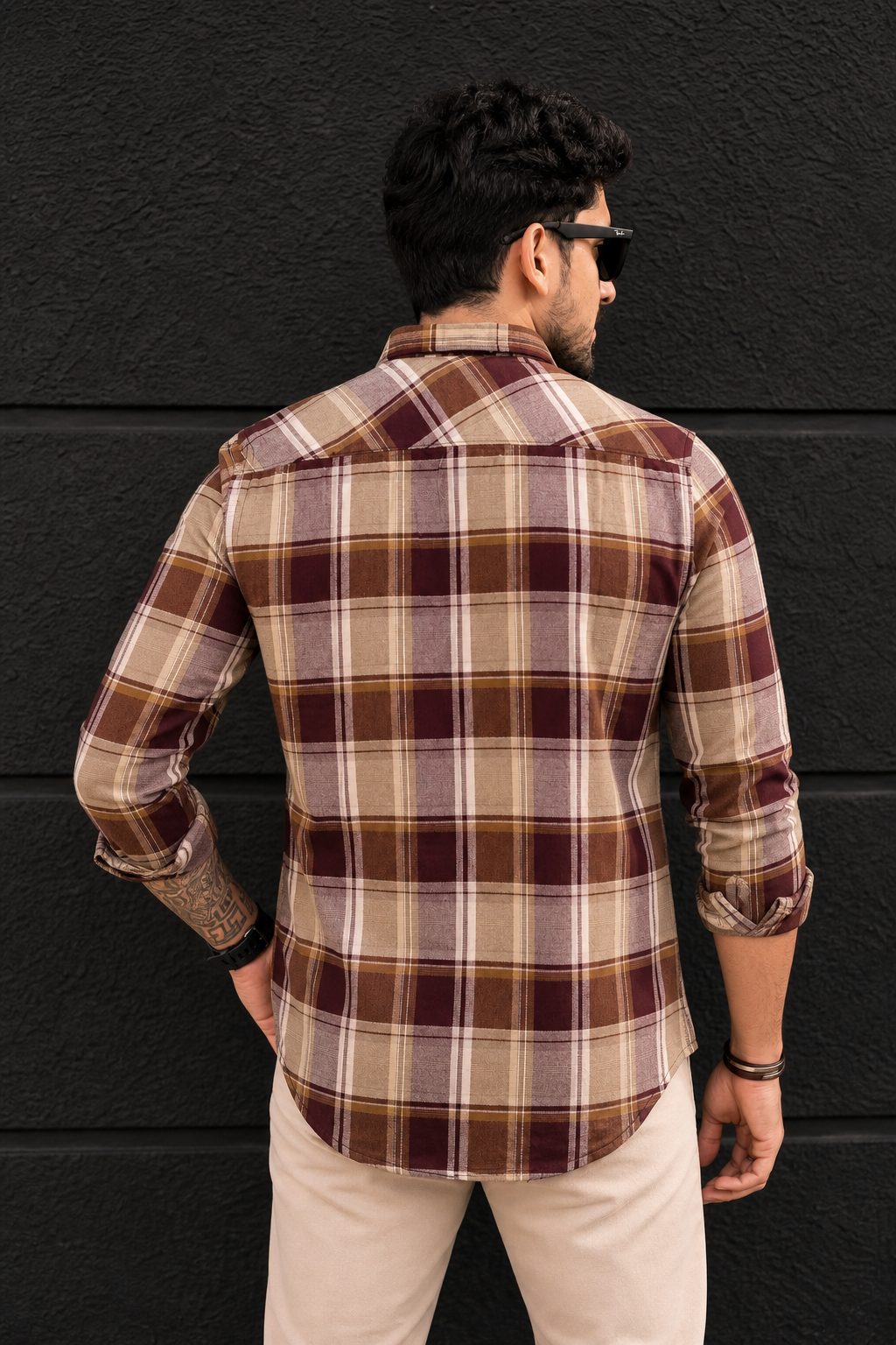 Men Wine Checkered Shirt - Casual Wear PRA-568-1