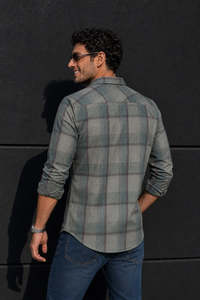 Men Olive Green Checks Shirt - Full Sleeve with Pocket KEV-597-20