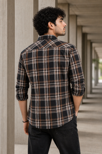 Men Brown & Black Checked Shirt - Long Sleeve KEV-5970
