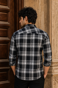 Men Black & White Classic Tartan Checked Shirt - Slim Fit KEV-5970