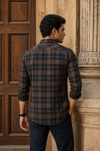 Men Brown Black Plaid Check Shirt Full Sleeve KEV-597-20