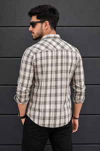 Men White & Green Checked Shirt - Full Sleeve KEV-5970