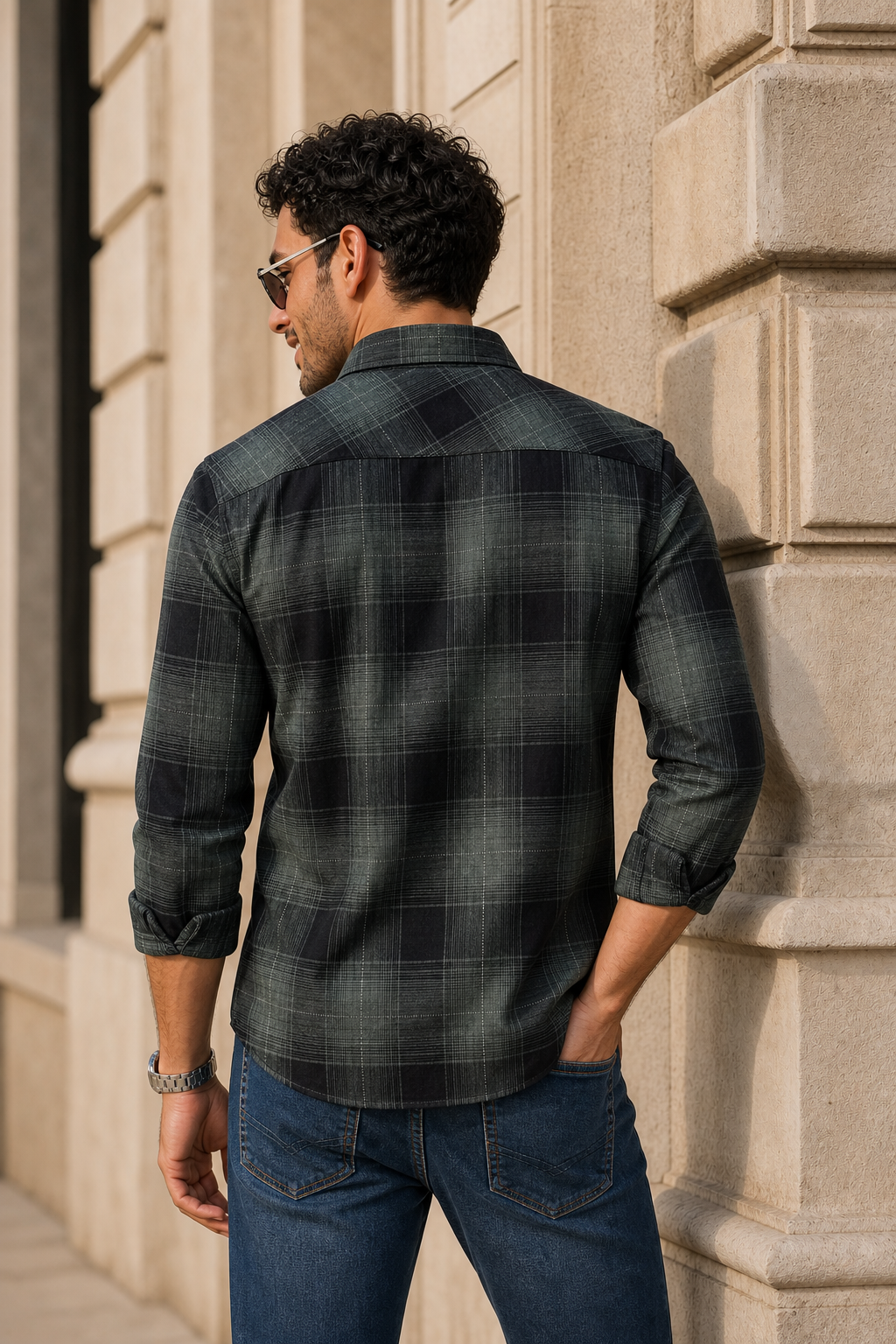 Men Black & Green Check Shirt - Full Sleeve KEV-597-20