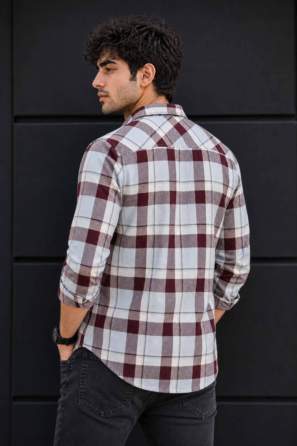Men Wine & Sky Blue Checked Shirt PRA-568-2