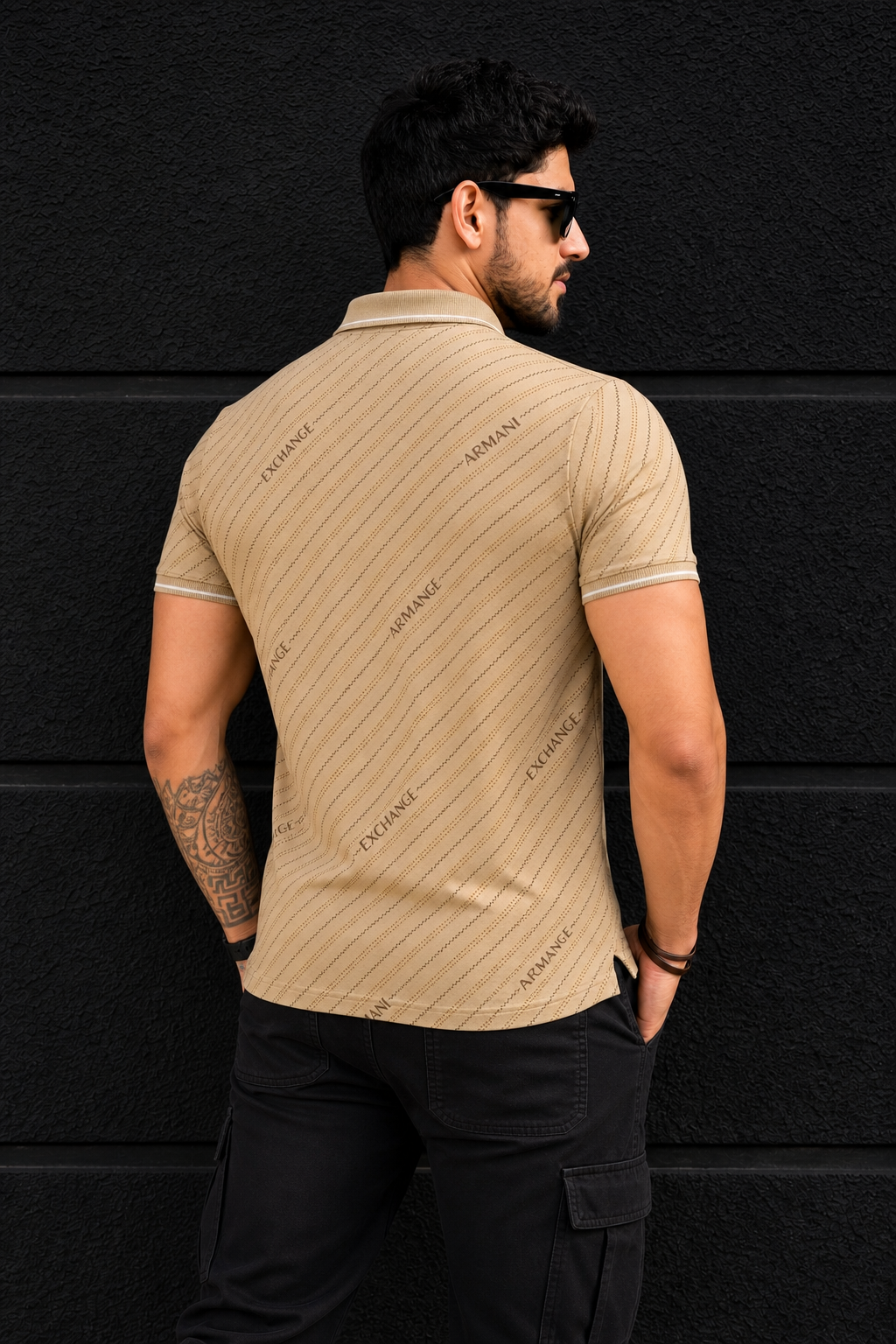 Men Premium Fawn Striped Polo T-Shirt with Snap Buttons 144