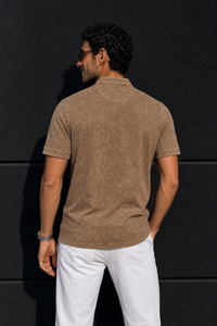 Men Rust Acid Washed Henley Neck T-Shirt - Slim Fit 305