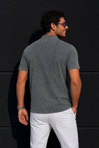 Men Pista Acid Washed Henley Neck T-Shirt - Slim Fit 305