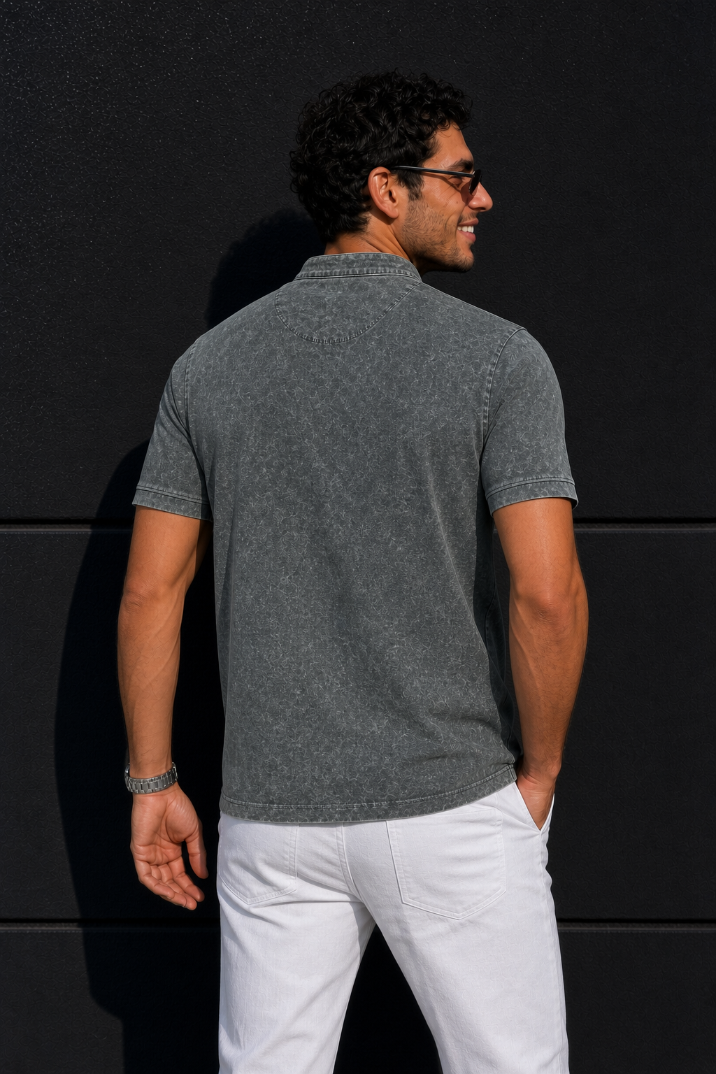 Men Pista Acid Washed Henley Neck T-Shirt - Slim Fit 305