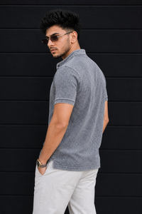 Men Grey Acid Washed Henley Neck T-Shirt - Slim Fit 305