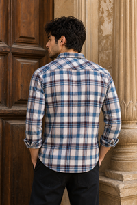 Men Medium Blue & Brown Plaid Button-Up Shirt KEV-597-24