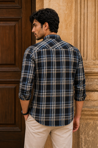 Men Black & Blue Plaid Flannel Shirt – Long Sleeve KEV-597-8