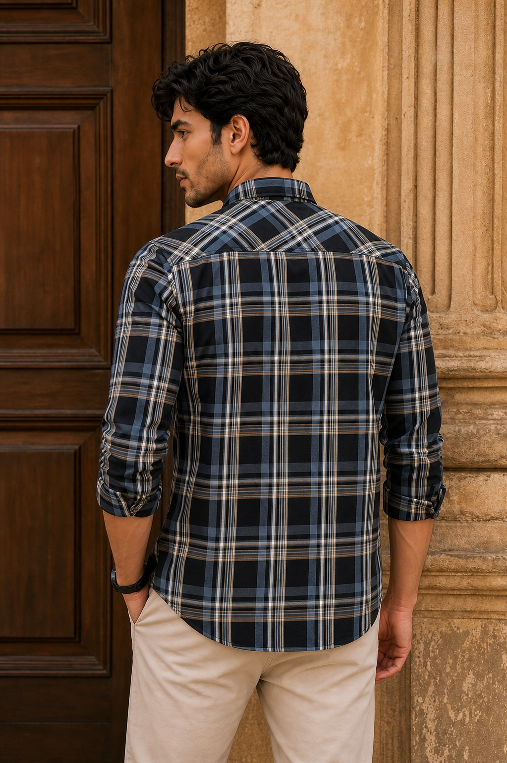Men Black & Blue Plaid Flannel Shirt – Long Sleeve KEV-597-8