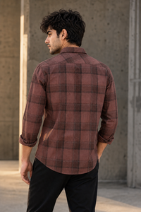 Men Brown Plaid Flannel Button-Up Shirt – Long Sleeve KEV-597-24