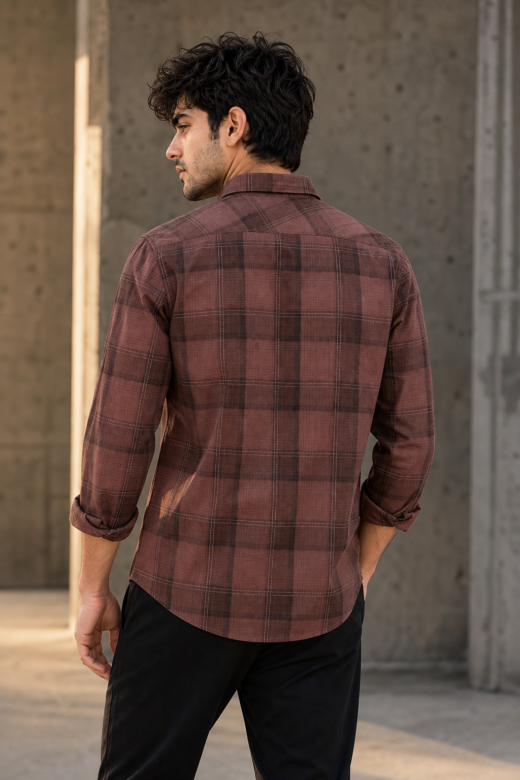 Men Brown Plaid Flannel Button-Up Shirt – Long Sleeve KEV-597-24
