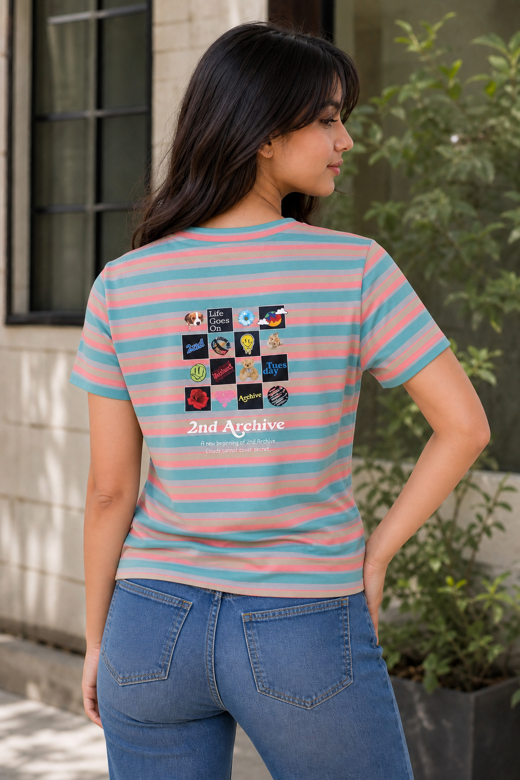 Women Pista Striped Short Sleeve T-Shirt M-7356-14
