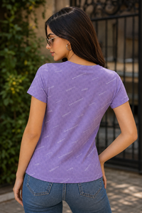 Women Lavender Printed Short Sleeve T-Shirt | Soft & Trendy M-7274-2