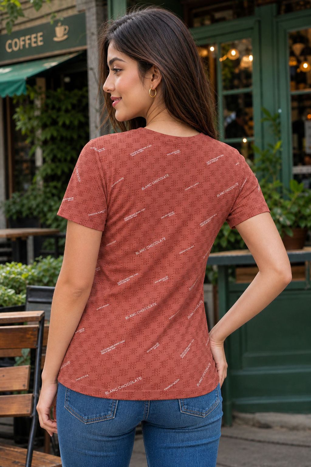 Women Rust Printed Short Sleeve T-Shirt | Soft & Trendy M-7274-2