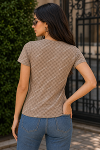 Women Brown Printed Short Sleeve T-Shirt | Soft & Trendy M-7274-2
