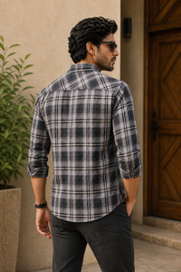 Premium Grey White Checkered Shirt For Men KEV-5920