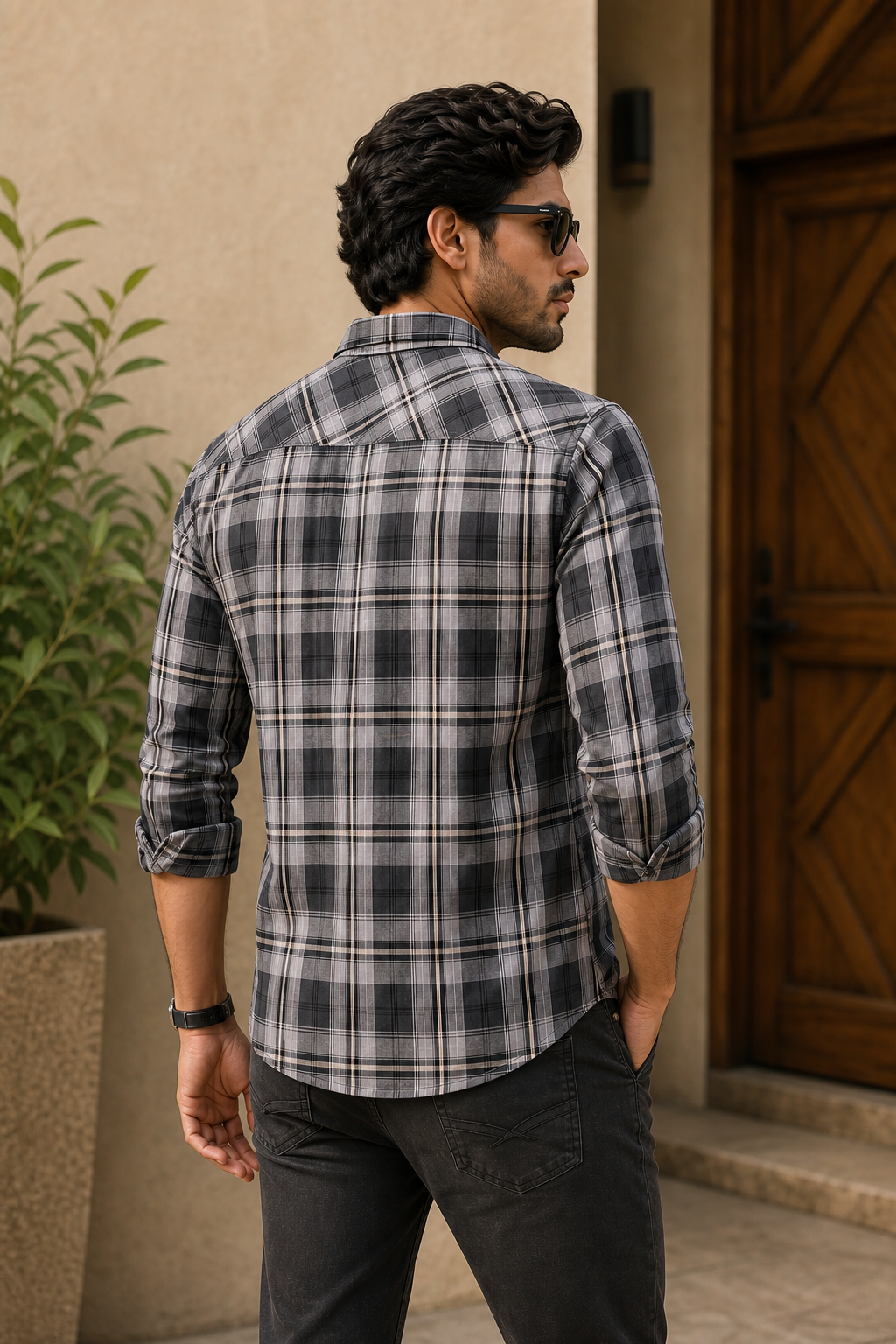 Premium Grey White Checkered Shirt For Men KEV-5920