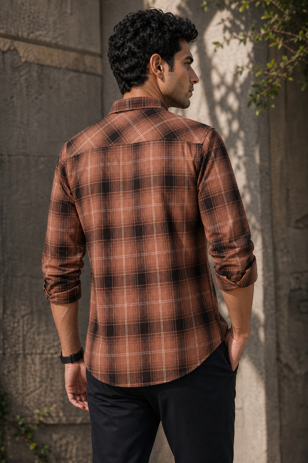 Men Rust Checks Shirt | Casual & Office KEV-5920