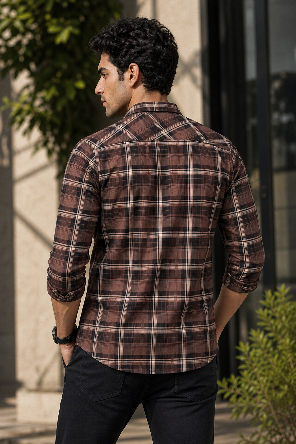 Men Coffee Checks Shirt | Casual Wear KEV-597