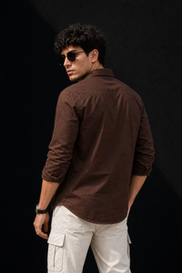Men Solid Coffee Premium Cotton Long Sleeve Shirt GIZA