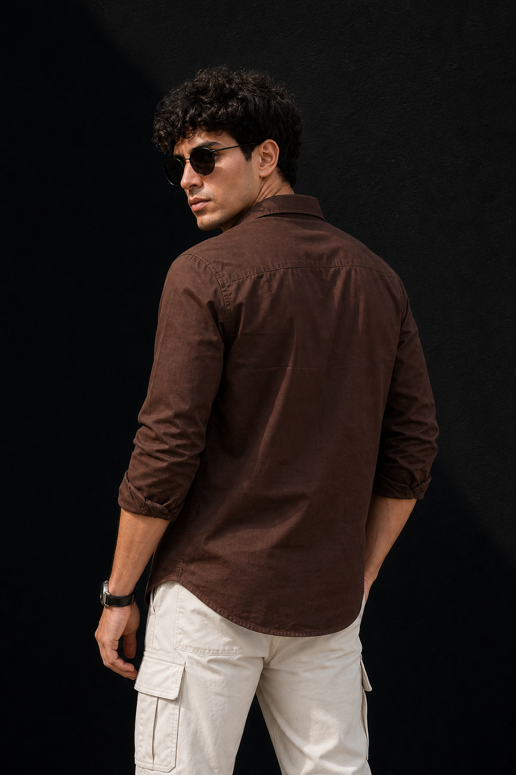 Men Solid Coffee Premium Cotton Long Sleeve Shirt GIZA