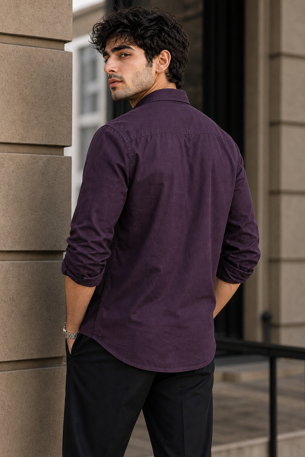 Men Solid Wine Premium Cotton Long Sleeve Shirt GIZA