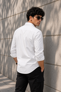 Men Solid White Premium Cotton Long Sleeve Shirt GIZA
