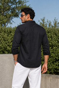 Men Solid Black Premium Cotton Long Sleeve Shirt GIZA
