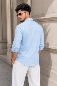Men Solid Skyblue Premium Cotton Long Sleeve Shirt GIZA