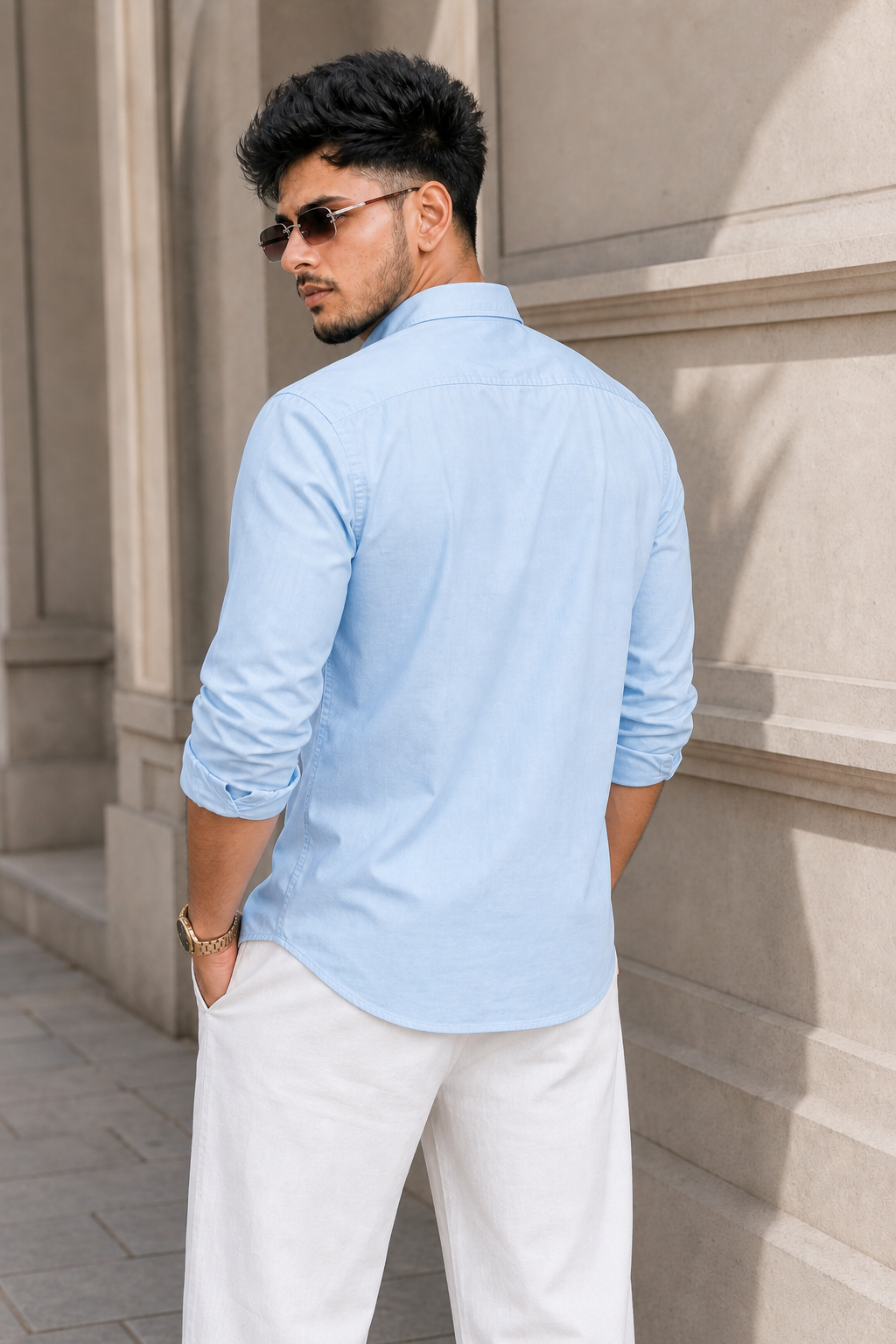 Men Solid Skyblue Premium Cotton Long Sleeve Shirt GIZA