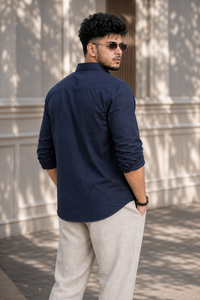 Men Solid Navy Blue Premium Cotton Long Sleeve Shirt GIZA