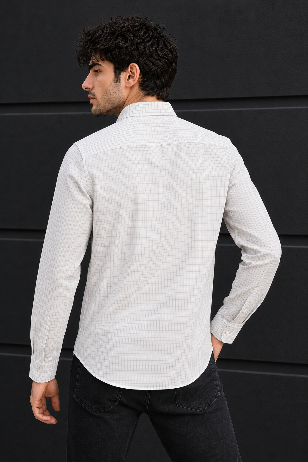 Men White & Fawn Checks Linen Cotton Shirt- Long Sleeve Office & Casual Wear SUGA-525