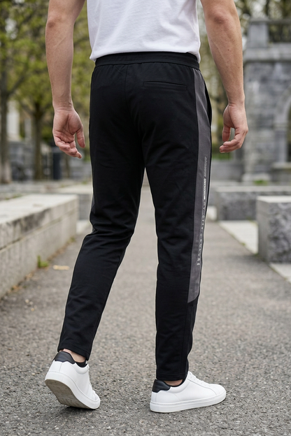 Men Casual & Gym Wear Track Pants – Black Slim Fit with Side Zipper 106