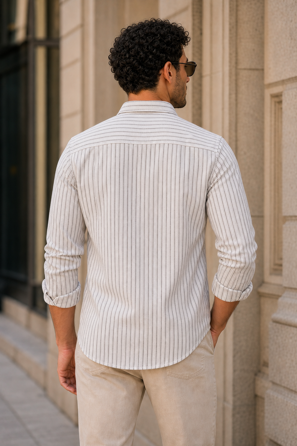 Men Cream & Black Striped Shirt - Full Sleeve SUGA-525