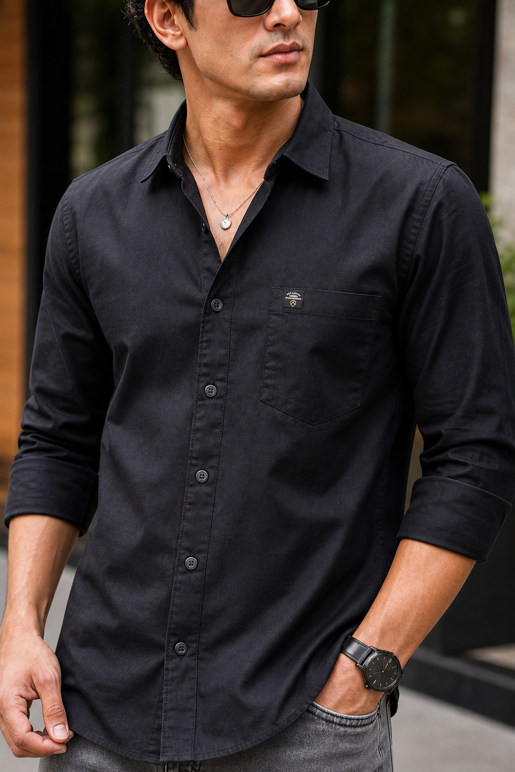 Men Black Solid Casual Shirt | Full Sleeve Shirt JK-455