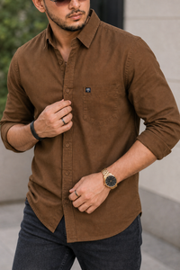 Men Dark Khakhi Solid Casual Shirt | Full Sleeve Shirt JK-455