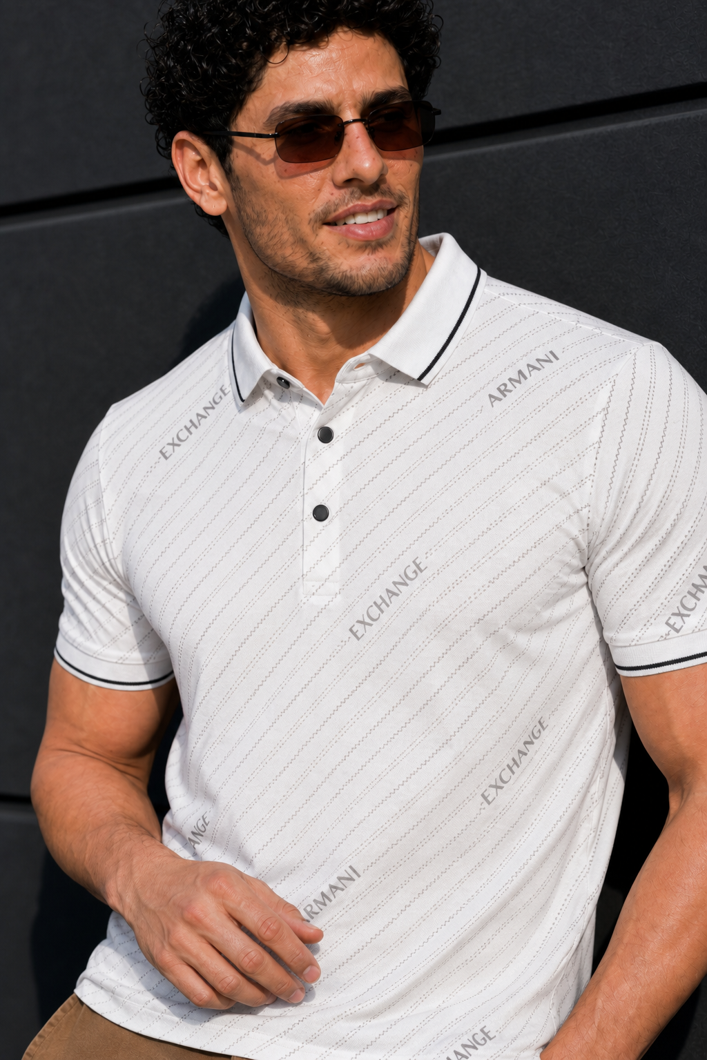 Men Premium White Striped Polo T-Shirt with Snap Buttons 144